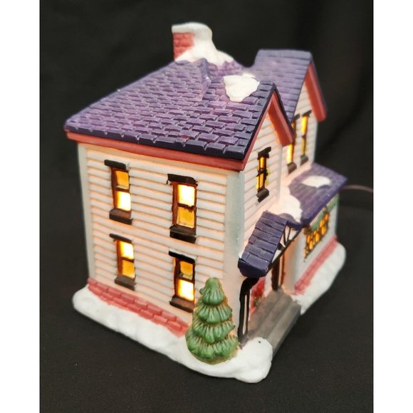 Trim A Home Holiday Memories BLUE HOUSE w/PURPLE ROOF Christmas Village building - Picture 3 of 6